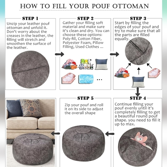 Gray Unstuffed Ottoman (Cover) - Picture 8 of 11